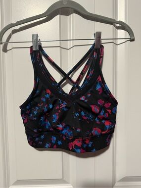 lululemon athletica Black Sports Bra with Pink & Blue Floral Print